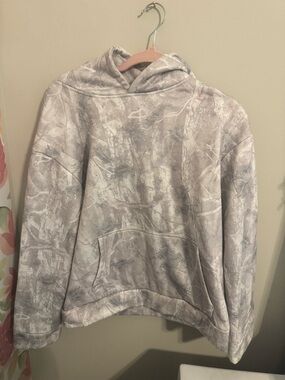 Grey Marble Print Hooded Sweatshirt